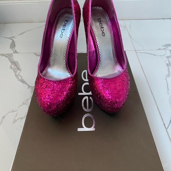 Bebe Rare Fuschia Glitter Ophelia Wedge Heel - Picture 3 of 4